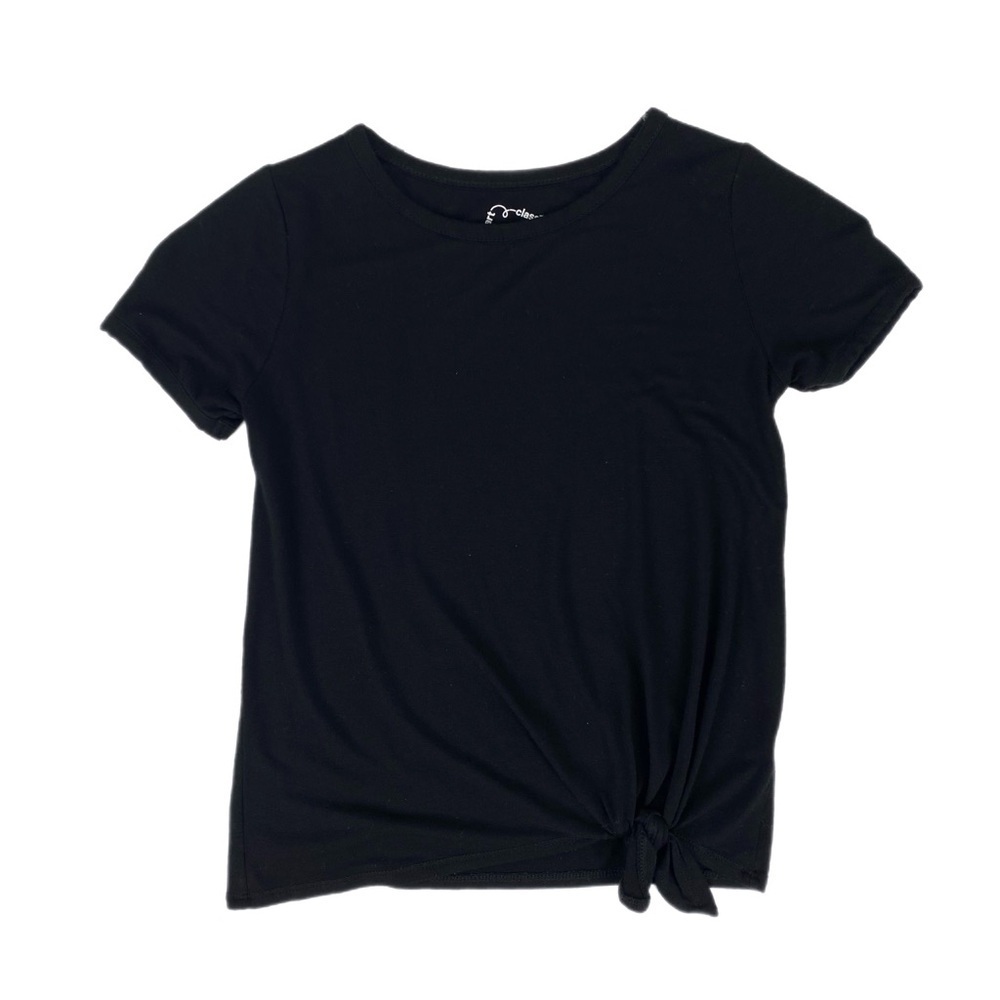 Art Class Girls Tie Front Short Sleeve Rayon‎ Top Size Medium (7/8) Black